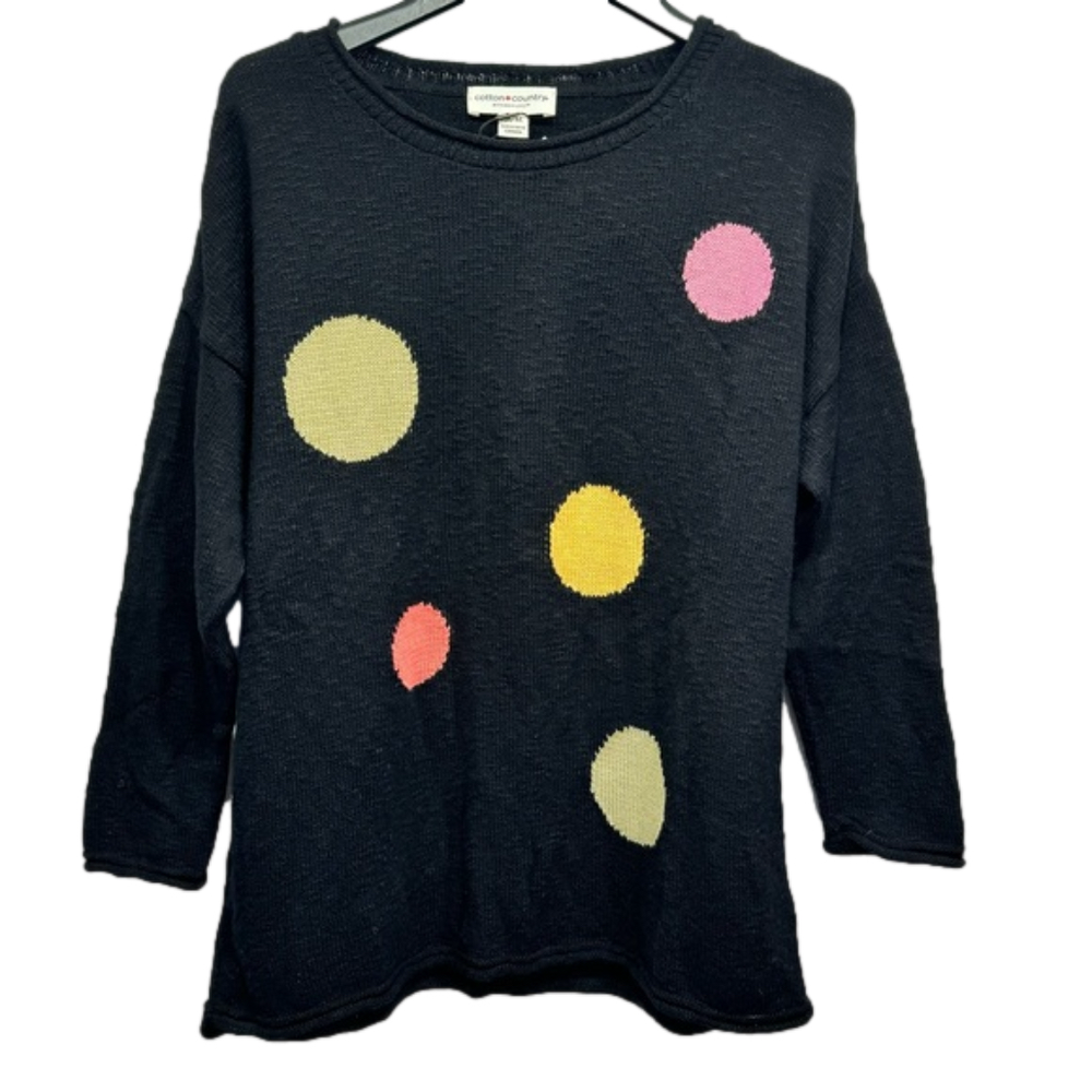 Black with Colorful Polka Dots Sweater 100% Cotton Rolled Neck Parkhurst XL